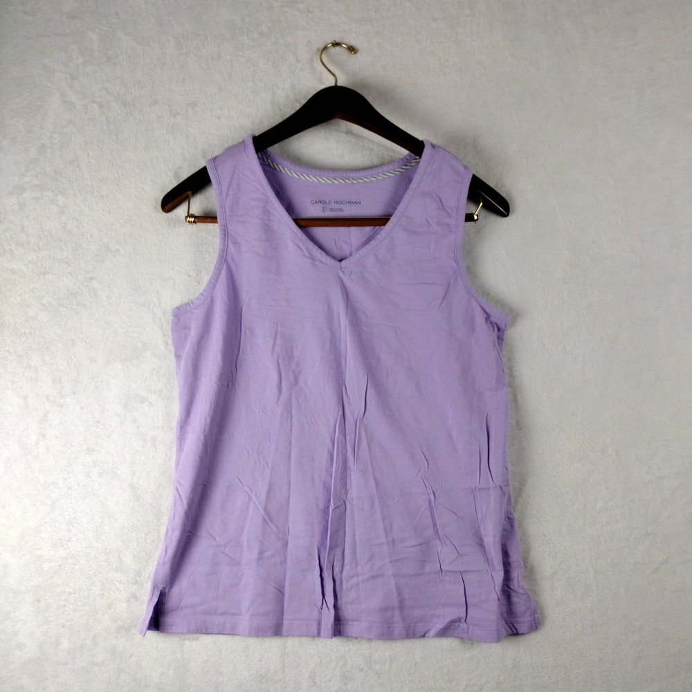 Carole Hochman Purple Cotton V-Neck Sleeveless Tank Top Medium